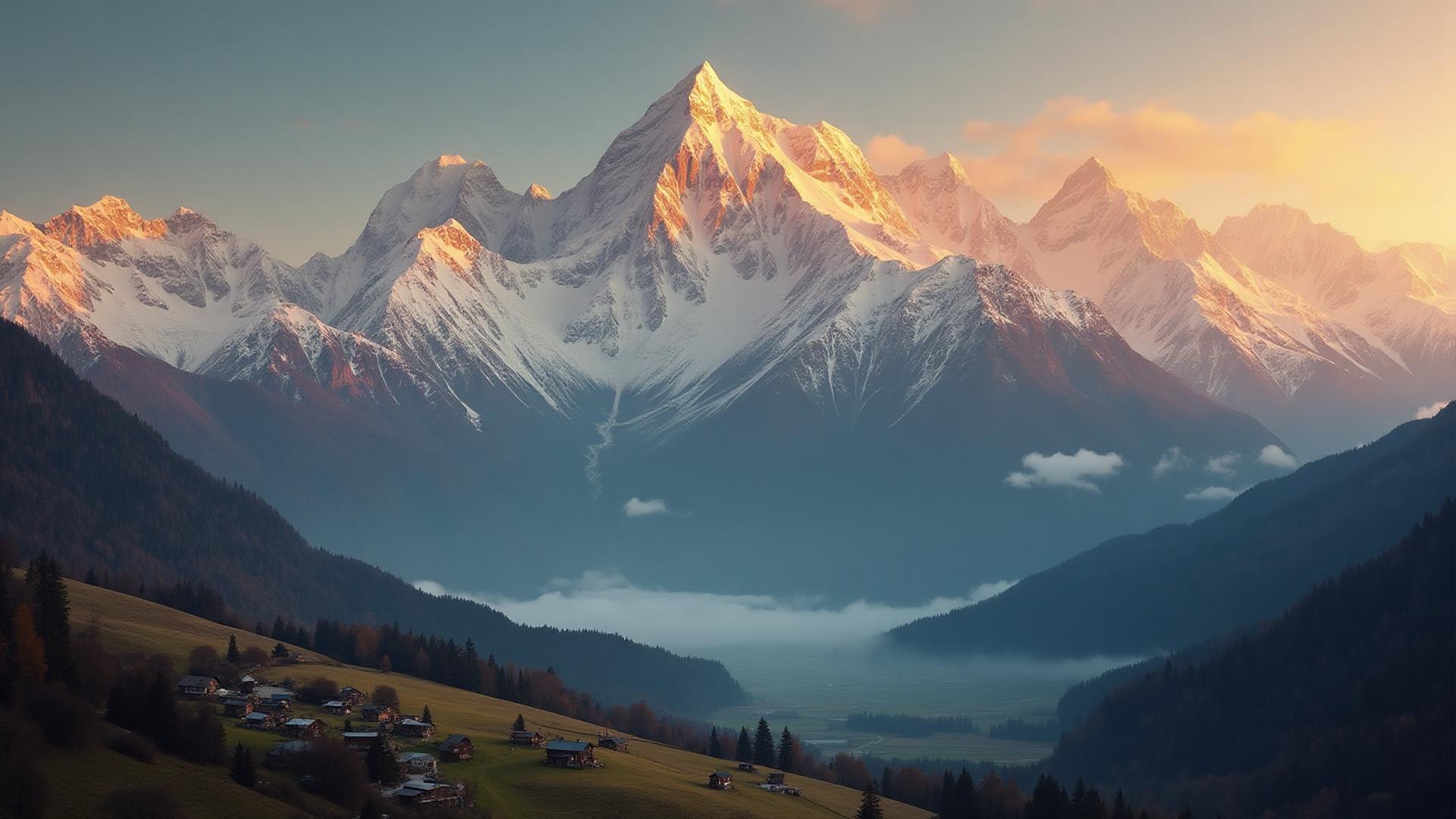 Shepherd with flock in Himalayan landscape